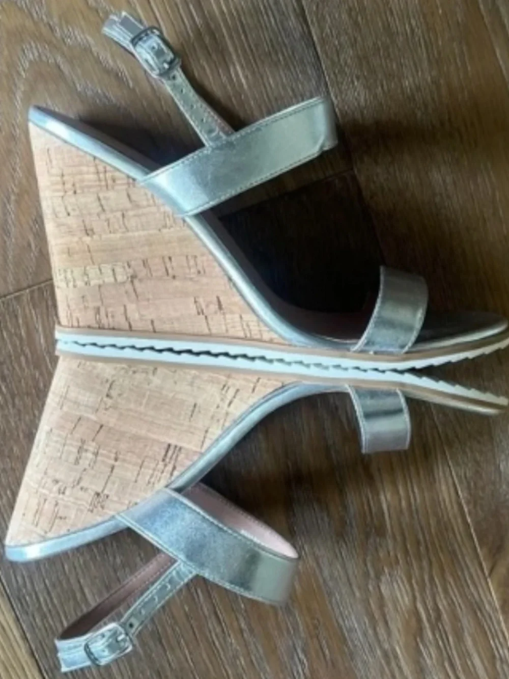 LINEA PAOLO Elara Wedge Sandal Silver Metallic Slingback 3.5
